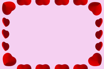 Red heart is a picture frame on a pink background.Concept valentines