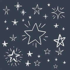 Star doodle collection. Cute hand drawn stars set. 