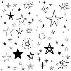 Star doodle collection. Cute hand drawn stars set. 