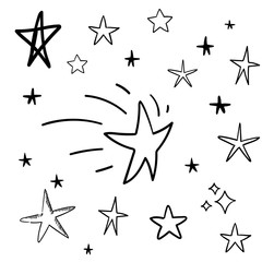 Star doodle collection. Cute hand drawn stars set. 