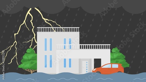 雷雨と洪水のイラスト Wall Mural Wallpaper Murals R Design