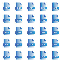 Set of Document File Formats and Labels icons. Vector illustration.