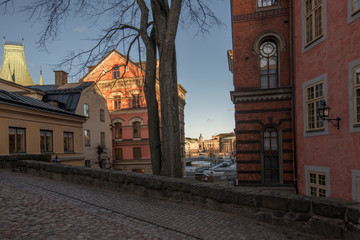 Old rural houses at the island Riddarholmen in Stockholm