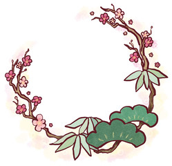 Hand-drawn-pine,bamboo,plum-blossom-frame-illustration(Watercolor-style)