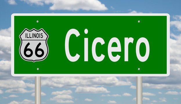 Rendering Of A Green 3d Highway Sign For Cicero Illinois On Route 66