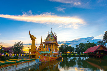 A huge Thai Suphannahong, also called Golden Swan or Phoenix boat at the WatpahSuphannahong Temple sunlight day  time in sisaket, Thailand