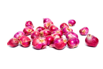 Shallot onions in a group isolated on white background.shallot or red 