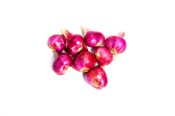 Shallot onions in a group isolated on white background.shallot or red 
