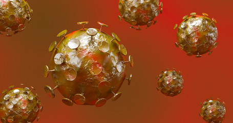 Cells of coronavirus also called CoV. 3D illustration