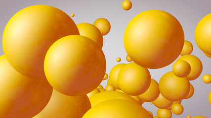 3d rendering Spheres Abstract background glossy Yellow bubbles balls