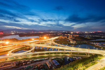 Fototapeta na wymiar shanghai interchange overpass and elevated road in nightfall