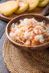 Curtido - lightly fermented cabbage relish with Pupusa. Typical in Salvadoran cuisine and Central American countries