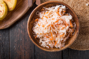 Curtido - lightly fermented cabbage relish with Pupusa. Typical in Salvadoran cuisine and Central American countries