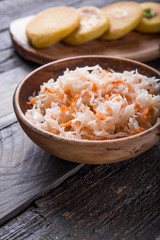 Curtido - lightly fermented cabbage relish with Pupusa. Typical in Salvadoran cuisine and Central American countries