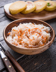 Curtido - lightly fermented cabbage relish with Pupusa. Typical in Salvadoran cuisine and Central American countries