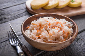 Curtido - lightly fermented cabbage relish with Pupusa. Typical in Salvadoran cuisine and Central American countries