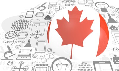 Innovation and technology concept. Template for presentation. Circle frame with thin line icons. Flag of the Canada. 3D rendering.