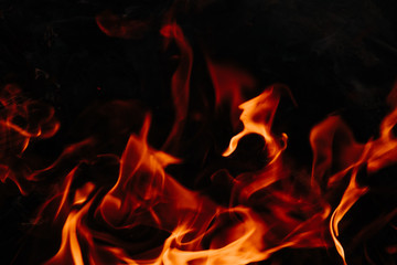 Closeup shot of the fire on black background