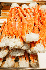 Frozen King crab legs selling in Kurumon market , Osaka , Japan