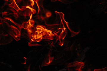 Closeup shot of the fire on black background