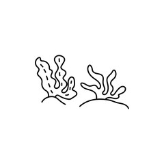 Water plants, seaweed. Hand drawn line icon, vector logo template illustration. Aquarium care . Black on white