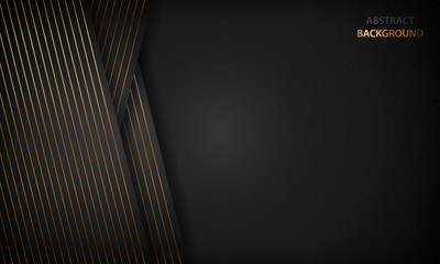 Black abstract background with golden lines. Modern luxury concept.