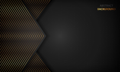 Black abstract background with golden lines. Modern luxury concept.