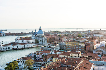 Fototapeta na wymiar Aerial view of the Venice with Basilica di Santa Maria della Salute in Italy.