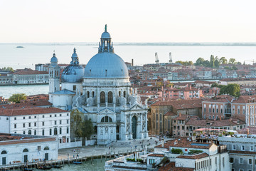 Fototapeta na wymiar Aerial view of the Venice with Basilica di Santa Maria della Salute in Italy.