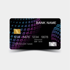 Purple gradient credit card design. On the gray background. Vector illustration EPS10. 