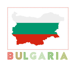 Bulgaria Logo. Map of Bulgaria with country name and flag. Powerful vector illustration.