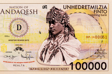 King Astar Qesh, Portrait from Nation of Andaqesh 100000 Finto 2014 banknotes, Fantasy Note....