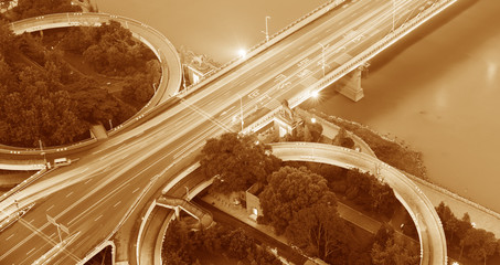 Overpass of the light trails, beautiful curves.