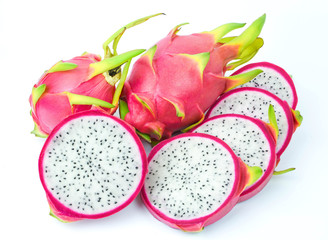 Group of Dragon fruit on white background
