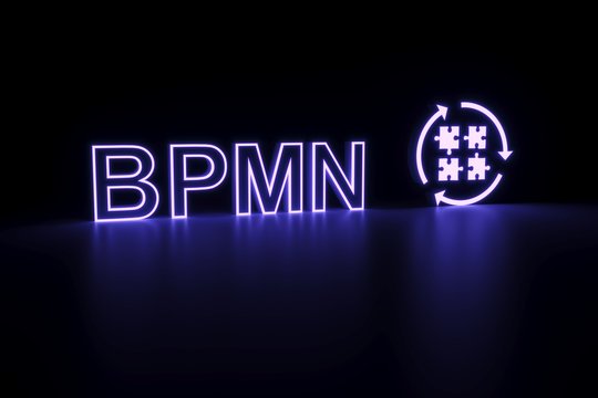 BPMN neon concept self illumination background 3D illustration