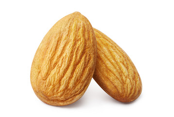 Pair of delicious almonds, isolated on white