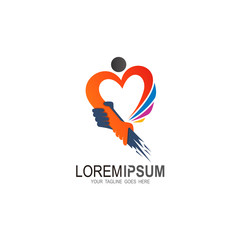Love logo with hand shake design combination