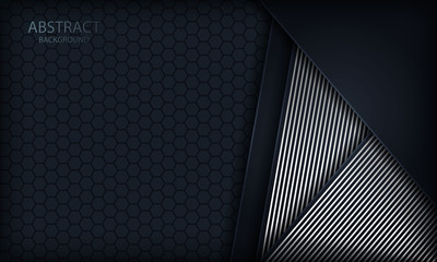 Dark blue overlap background with silver lines. Texture with hexagon pattern.