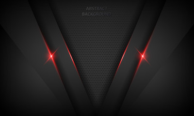 Black abstract overlap background. Texture with red metallic effect. Modern technology design template.