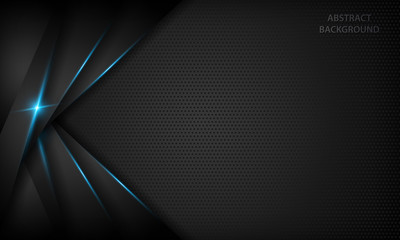 Black abstract overlap background. Texture with blue metallic effect. Modern technology design template. © Algoffy
