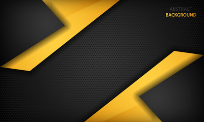 Black and yellow overlap background. Texture with dark metal pattern. Modern overlap dimension vector design.