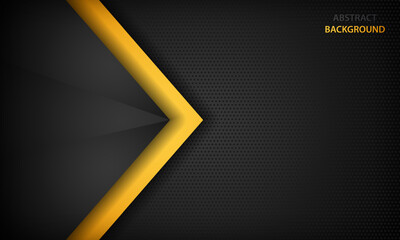 Black and yellow overlap background. Texture with dark metal pattern. Modern overlap dimension vector design.