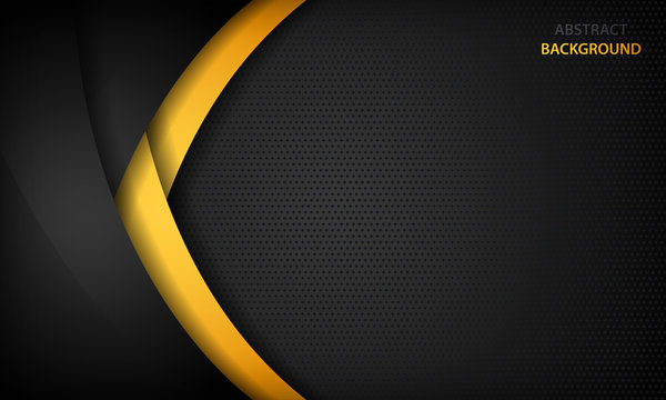 Black and yellow overlap background. Texture with dark metal pattern. Modern overlap dimension vector design.