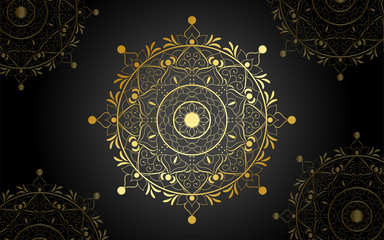 luxury mandala design with gold color, Vector mandala floral patterns with black background