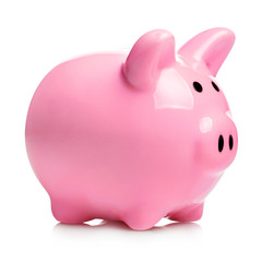 Close-up of a pink piggy bank, isolated on white