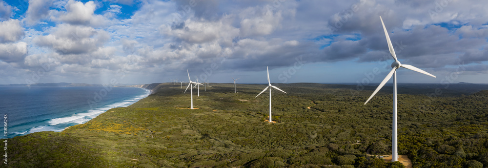 Wall mural panoramic aerial view of the albany wind farm, originally commissioned in 2001, it now cosists of 18