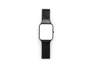 Black Smart watch with blank screen isolated on white background with clipping path.