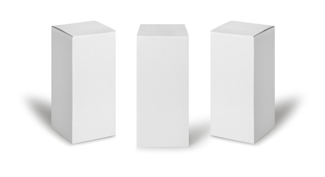 Set of White box tall shape product packaging in side view and front view isolated on white background with clipping path.