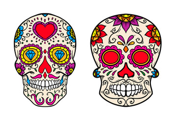 Set of vintage mexican sugar skull isolated on white background. Design element for logo, label, sign, poster. Vector illustration