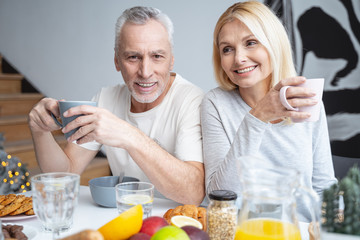 Tasty tea and some fruit for breakfast stock photo